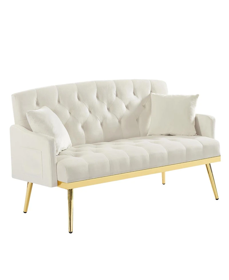 Streamdale Furniture Velvet Small Sofa with Gold Metal Legs