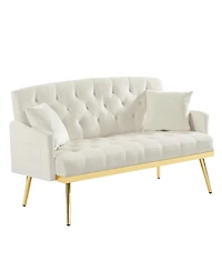 Streamdale Furniture Velvet Small Sofa with Gold Metal Legs
