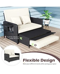 Gouun Pe Wicker Outdoor Daybed with 4-Level Adjustable Backrest and Ottoman