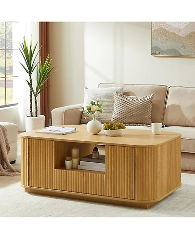 Rainsken 46.5" Fluted Wooden Oval Coffee Table