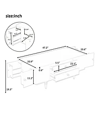 Rainsken 47.2" Modern Wooden Rectangular Coffee Table, Center Table with 4 Drawers and 2 Side Hidden Storage Compartments for Living Room