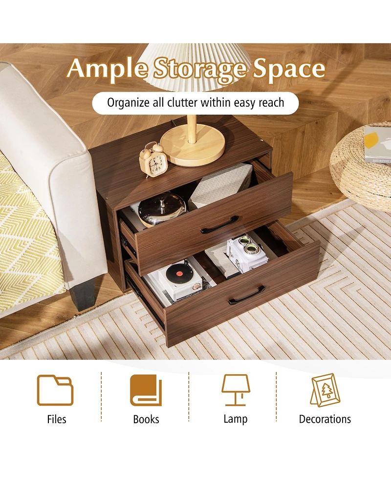 Gouun 2-Drawer Stackable Horizontal Storage Cabinet Dresser Chest with Handles