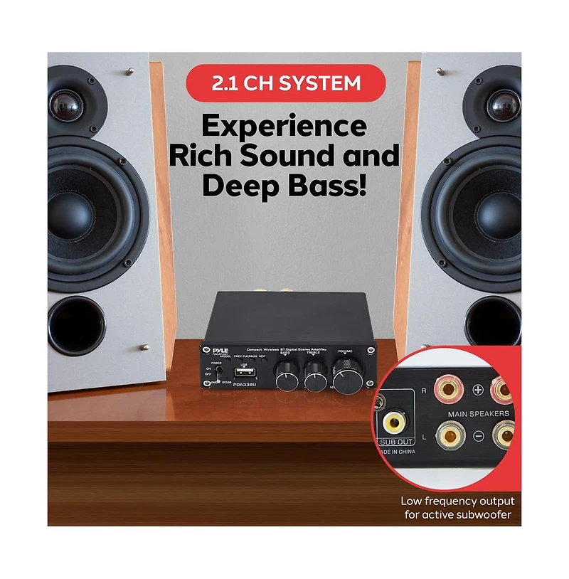 Pyle 2.1 Ch Compact Bluetooth Stereo Power Amplifier System