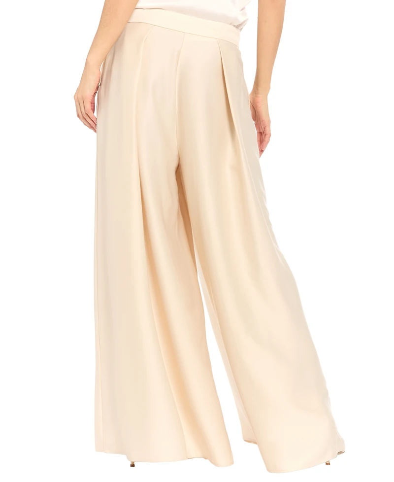Muse Women's Satin High Rise Pleated Wide-Leg Pants