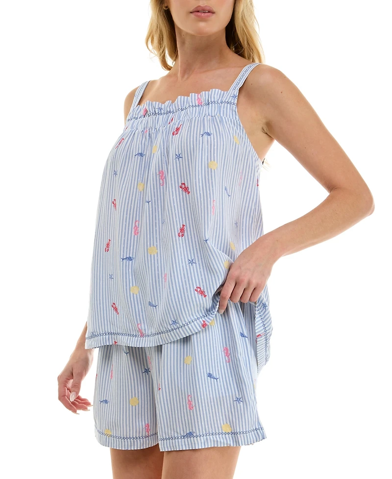 Roudelain Women's Printed Top and Mid-Rise Shorts, 2Pc Set