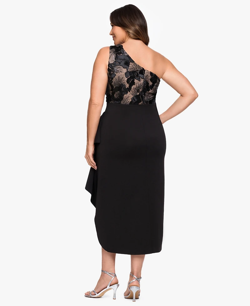 Betsy & Adam Plus One-Shoulder Sequin Midi Dress