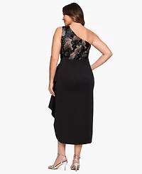 Betsy & Adam Plus One-Shoulder Sequin Midi Dress