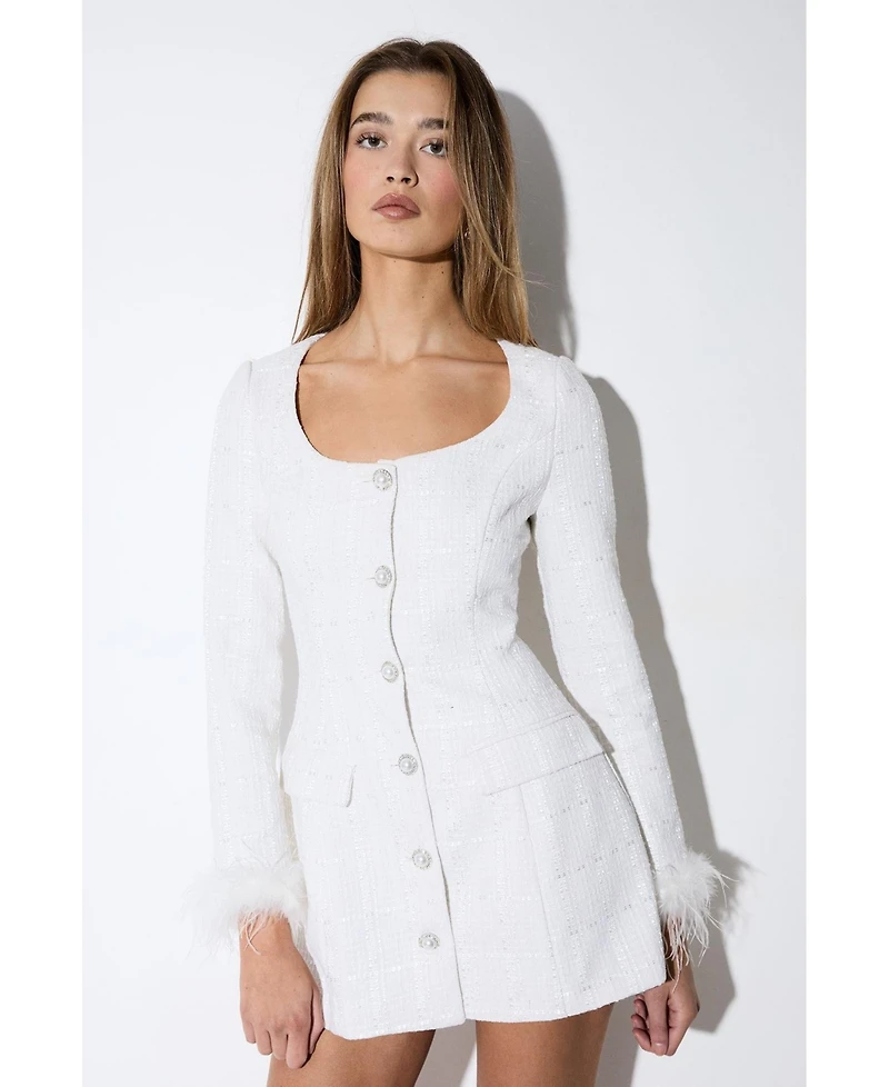 MissPap Women's Boucle feather Trim Mini Dress