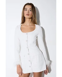 MissPap Women's Boucle feather Trim Mini Dress