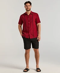 Cubavera Men's Pick Stitch Panel Short Sleeve Button-Down Shirt