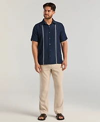 Cubavera Men's Pick Stitch Panel Short Sleeve Button-Down Shirt