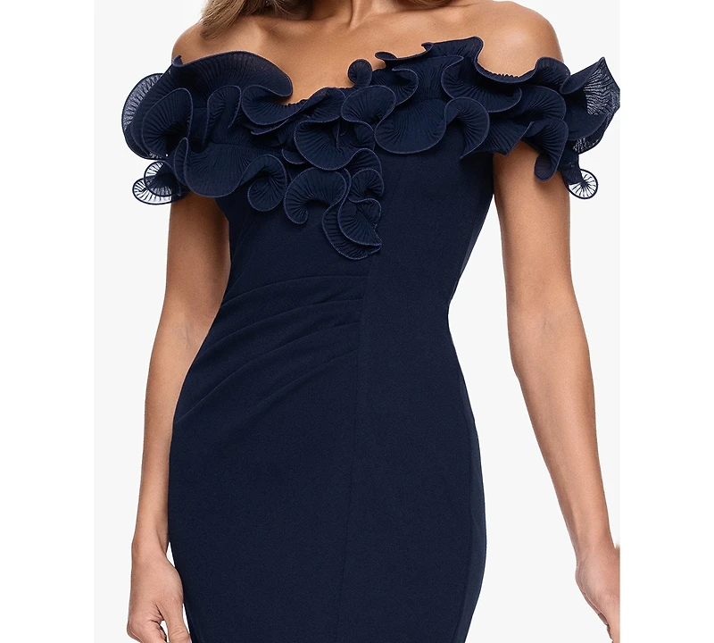 Xscape Women's Ruffled Off-The-Shoulder Scuba Crepe Dress