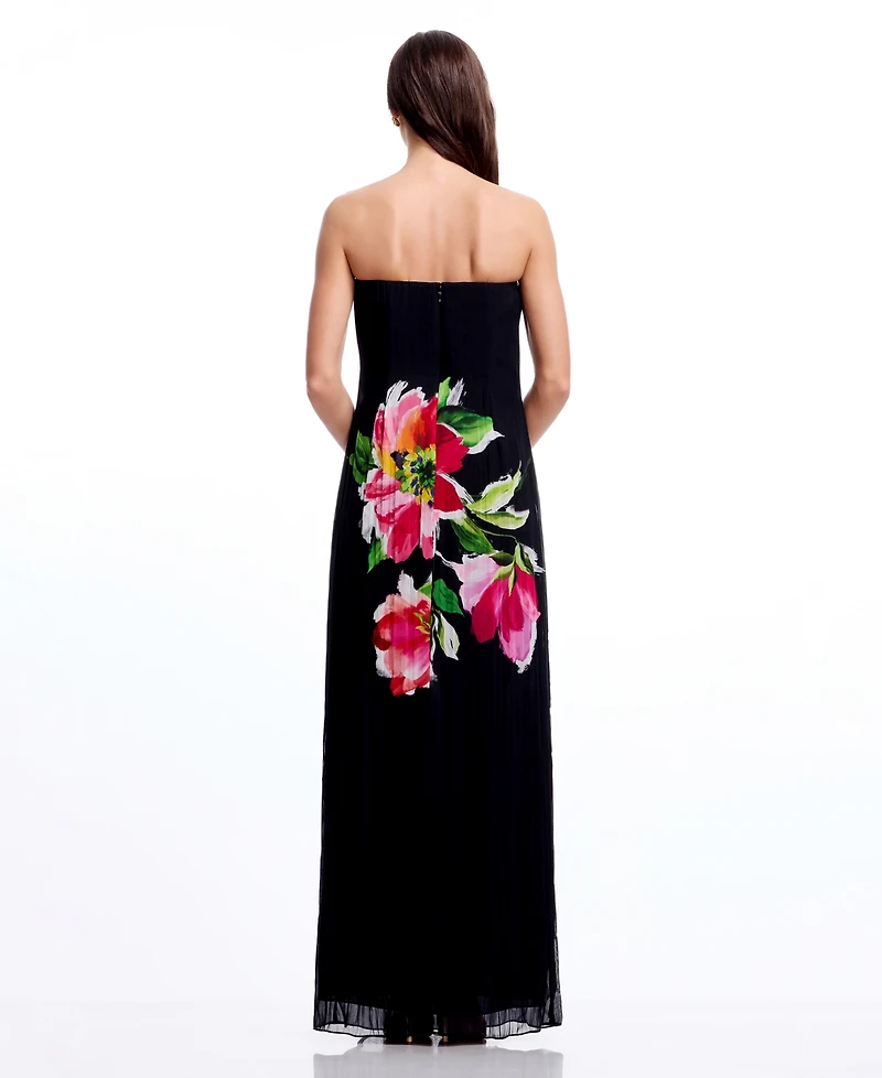 Dress the Population Women's Floral Print Strapless Long Gown