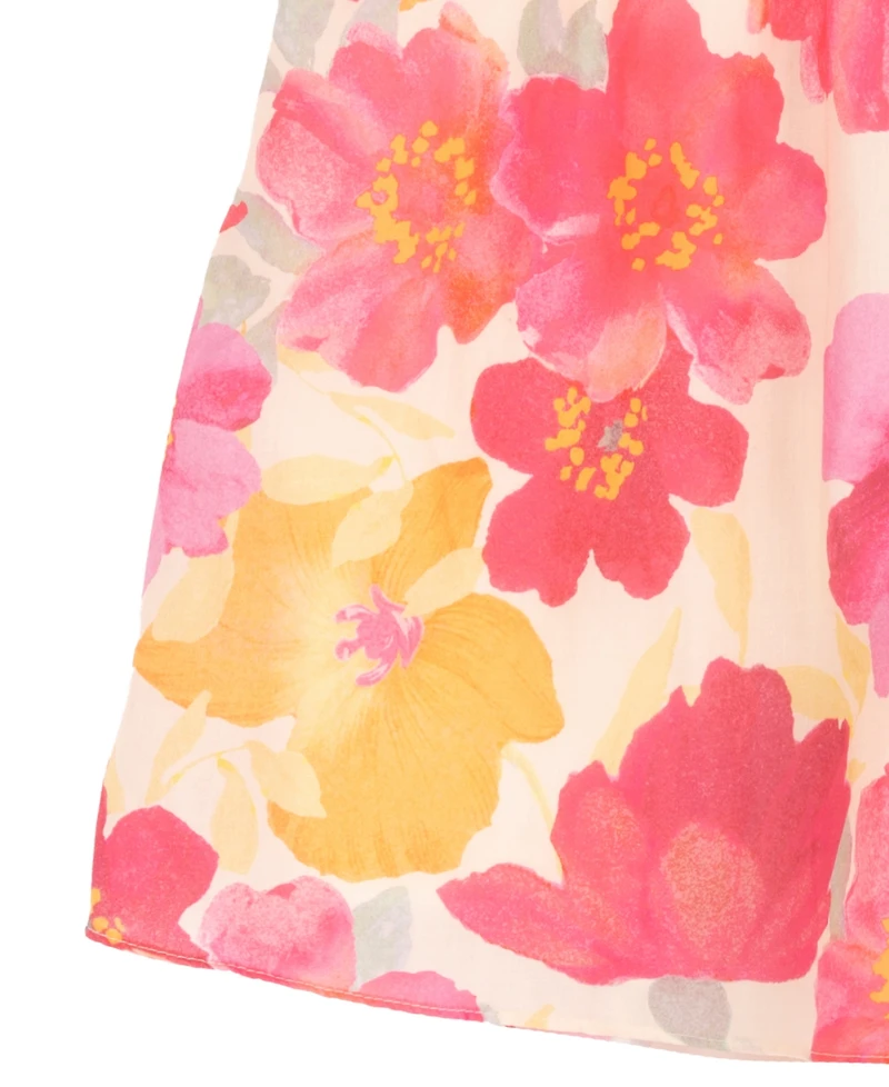 Rare Editions Girls' 7-16 Printed Floral Ruched Bust Flutter Strap Tie Back Dress