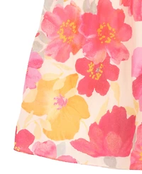 Rare Editions Girls' 7-16 Printed Floral Ruched Bust Flutter Strap Tie Back Dress