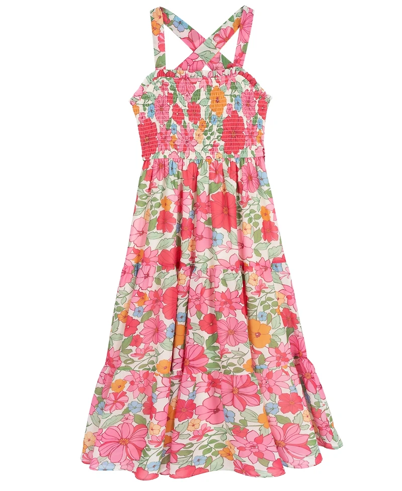 Rare Editions Girls' 7-16 Printed Georgette Smocked Crossback Bodice Dress