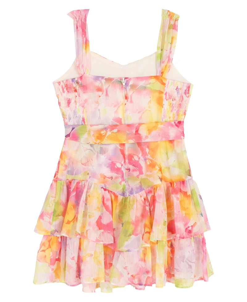 Rare Editions Girls' 7-16 Watercolor Chiffon Sweetheart Bodice Dress