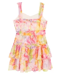 Rare Editions Girls' 7-16 Watercolor Chiffon Sweetheart Bodice Dress