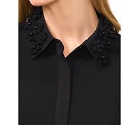CeCe Women's Embellished Puff-Sleeve Shirt