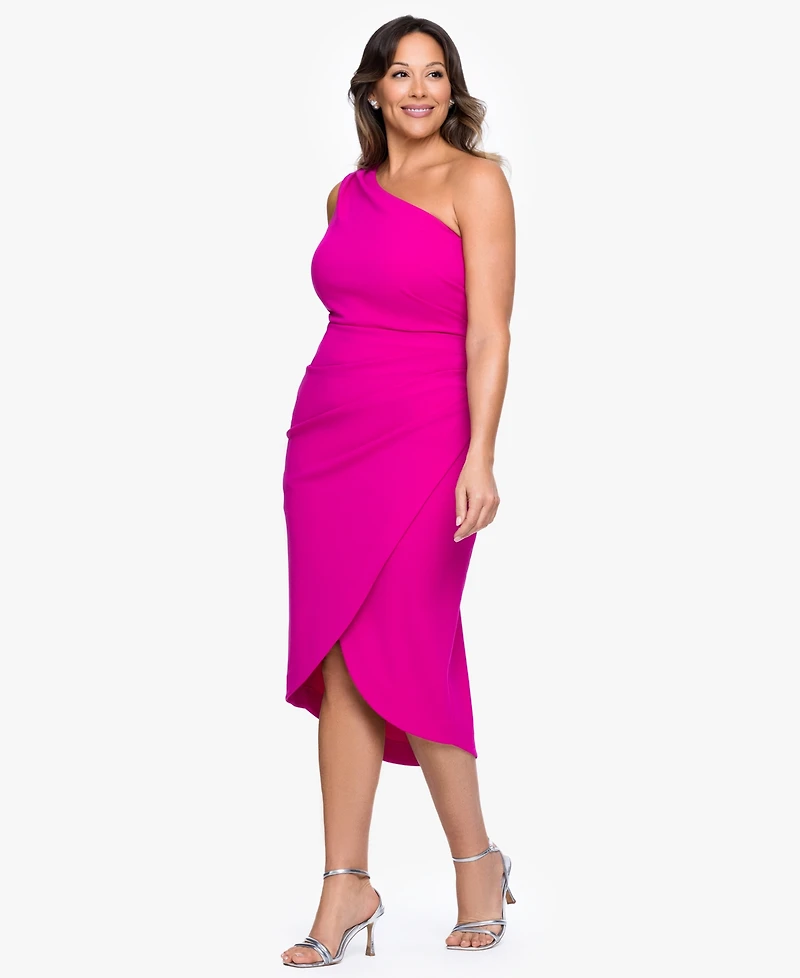 Xscape Plus One-Shoulder Ruched Midi Dress