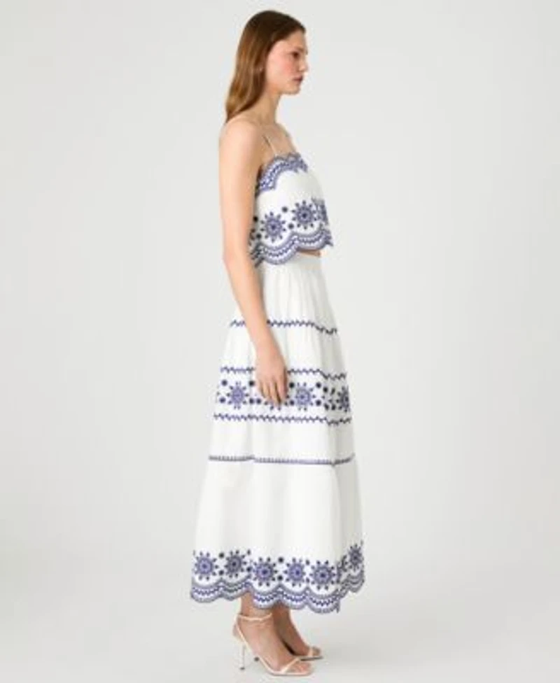 French Connection Womens Embroidered Strappy Top Embroidered Midi Skirt