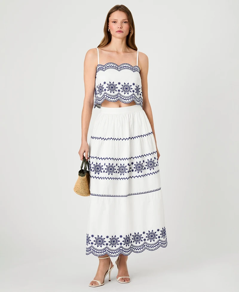 French Connection Women's Embroidered Midi Skirt