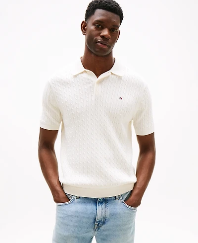 Tommy Hilfiger Men's Cable Knitted Short-Sleeve Polo Shirt