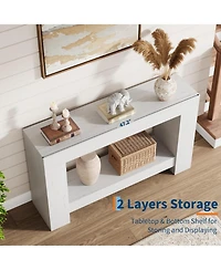 gaomon Farmhouse 2 Tier Entryway Console Table, Long White Sofa Table with Open Storage for Entrance or Living Room