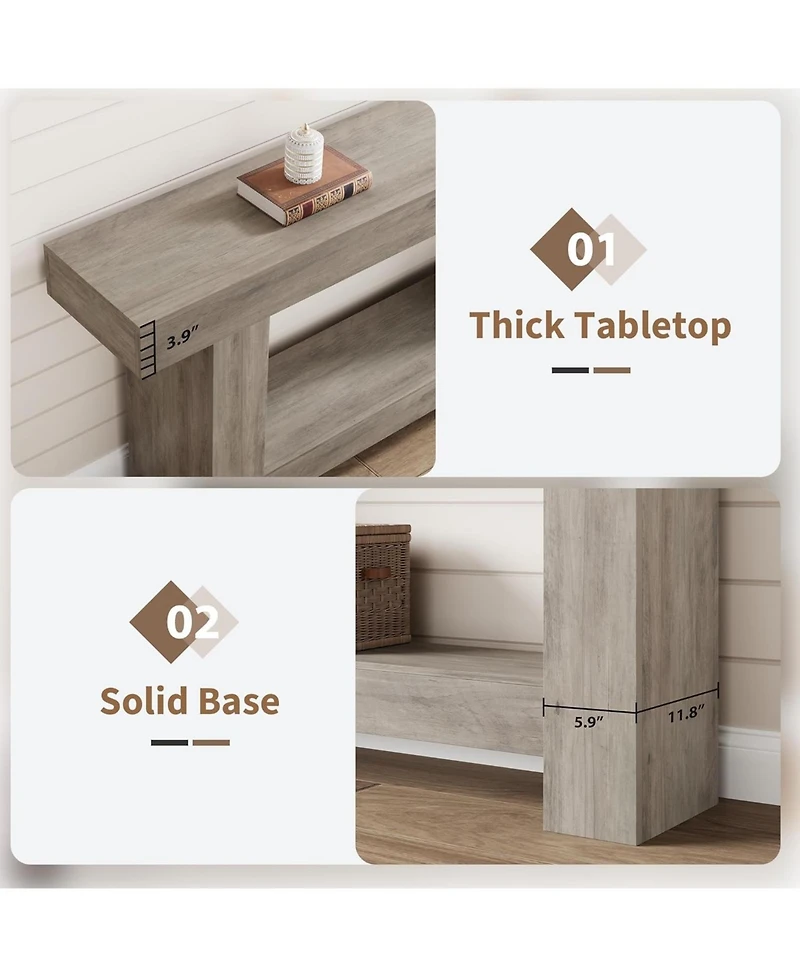 gaomon 63'' Farmhouse 2-Tier Entryway Console Table with Open Storage - Long Sofa Accent Table for Entrance
