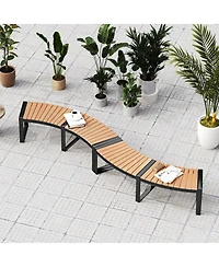 Gouun Curved Acacia Wood Patio Bench with Slatted Seat and Metal Legs