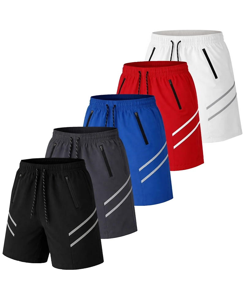 Galaxy By Harvic Jump Start Men's Performance Training Shorts With Zipper Pockets-5 Pack