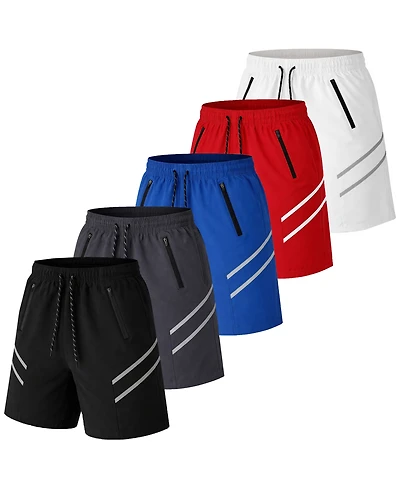 Galaxy By Harvic Jump Start Men's Performance Training Shorts With Zipper Pockets-5 Pack