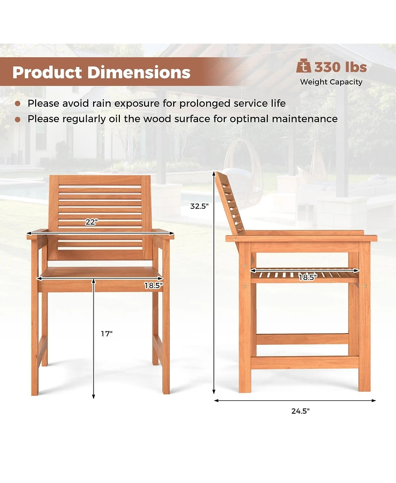 Slickblue Set of 2 Patio Chairs with Slatted Seats and Inclined Backs