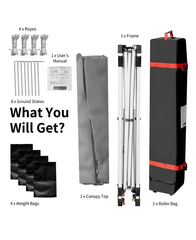 Gouun 6.6 x 6.6 ft Pop Up Canopy Tent with Three Height Settings Roller Bag and Weight Bags