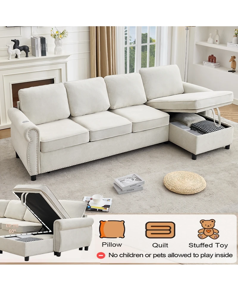 Streamdale Furniture 106.5" Modular L-Shape Pull Out Sofa Bed with Charging