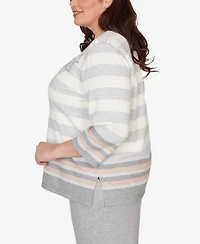 Alfred Dunner Plus Comfort & Joy Star Stripe Embellished Crewneck Top