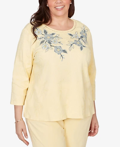 Alfred Dunner Plus Out of the Blue Floral Embroidered Sunshine Top