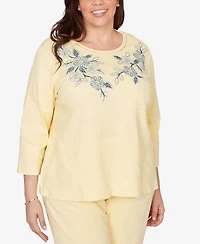 Alfred Dunner Plus Out of the Blue Floral Embroidered Sunshine Top