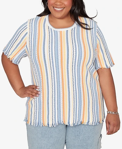 Alfred Dunner Plus Out of the Blue Textured Fringe Stripe T-Shirt