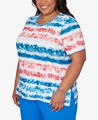 Alfred Dunner Plus Lady Liberty Americana Tie Dye Stripes T-Shirt