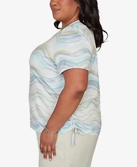 Alfred Dunner Plus Vintage Charm Wavy Biadere Side Tie Ruched T-Shirt