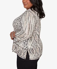 Alfred Dunner Plus Detail Driven Spliced Aztec Animal Skin Crewneck Top
