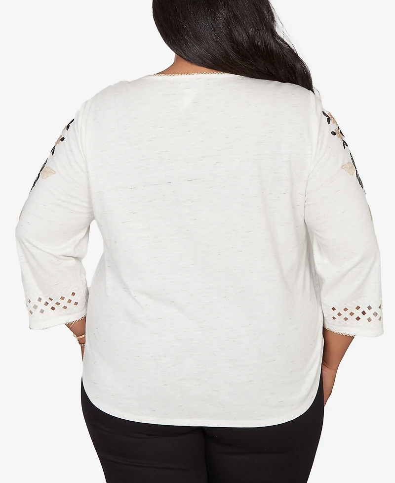 Alfred Dunner Plus Detail Driven Floral Embroidered Textured Top