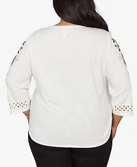 Alfred Dunner Plus Detail Driven Floral Embroidered Textured Top