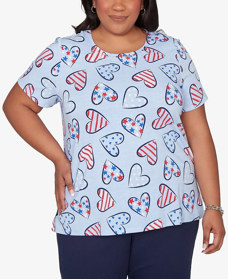 Alfred Dunner Plus Lady Liberty American Flag Hearts Printed T-Shirt