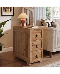 Tribesigns Solid Wood End Table with 3 Drawers Set of 2, Narrow Sofa Side Table Nightstand Storage Cabinet for Living Room Bedroom Office