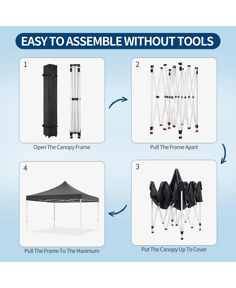 Homfan 10x10 Ft Heavy-Duty Pop-Up Canopy Tent with Roller Bag, 1-Minute Setup Upf 50+ Waterproof Outdoor Sun Shade for Beach, Market and Patio
