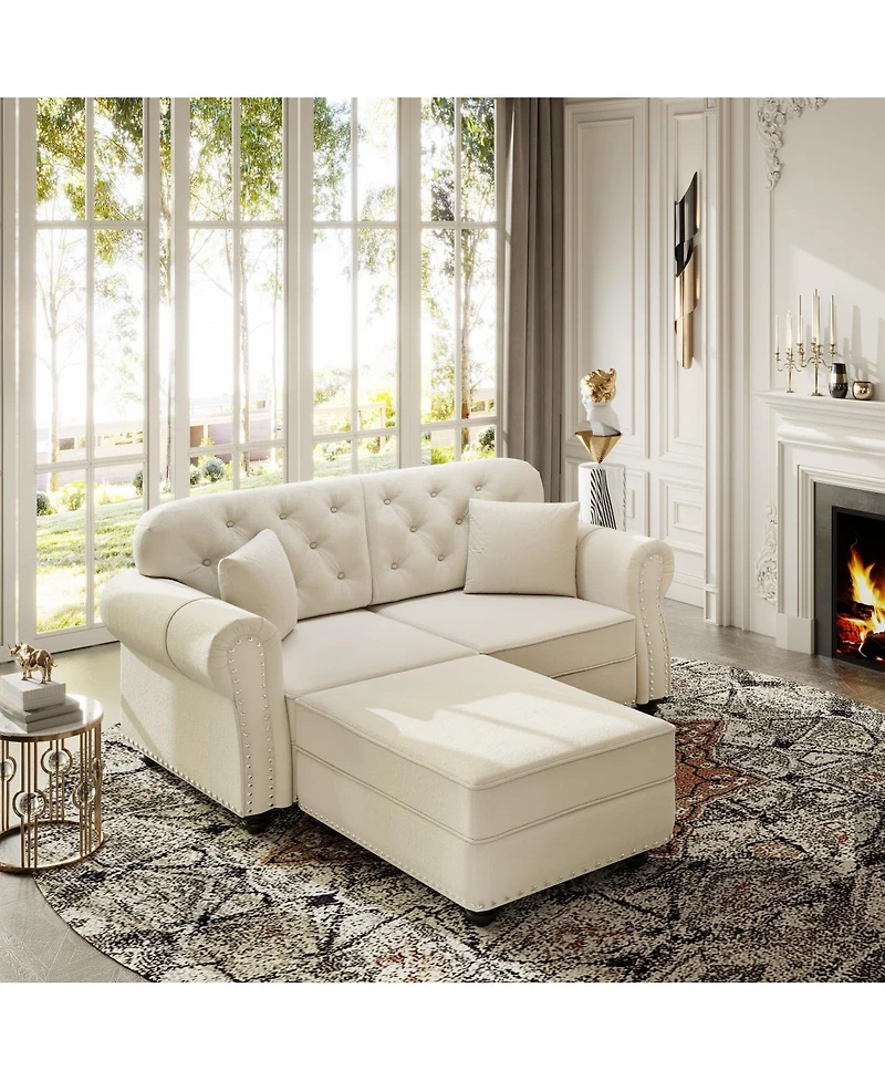 Streamdale Furniture Velvet Chesterfield Sofa w/Nailhead Trim and 2 Pillows