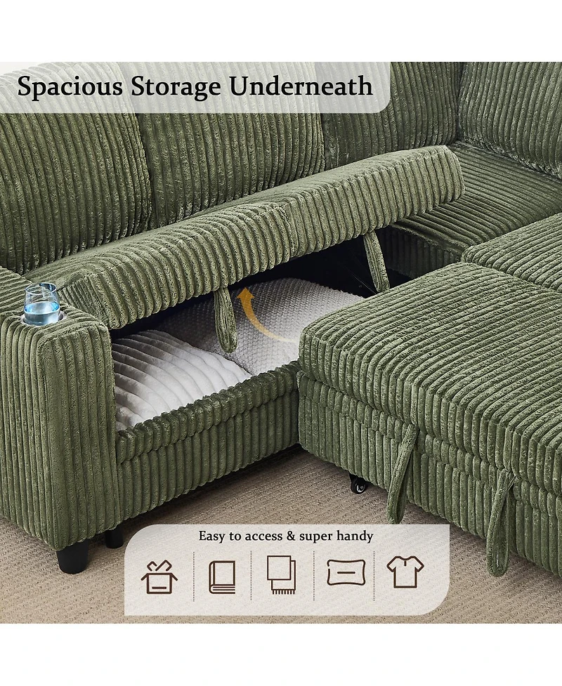 Streamdale Furniture L-Shaped Sectional Sofa Bed with Pull-Out Bed & Storage, Usb Charging