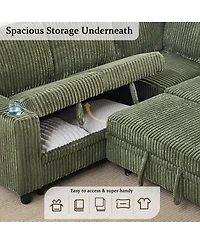 Streamdale Furniture L-Shaped Sectional Sofa Bed with Pull-Out Bed & Storage, Usb Charging